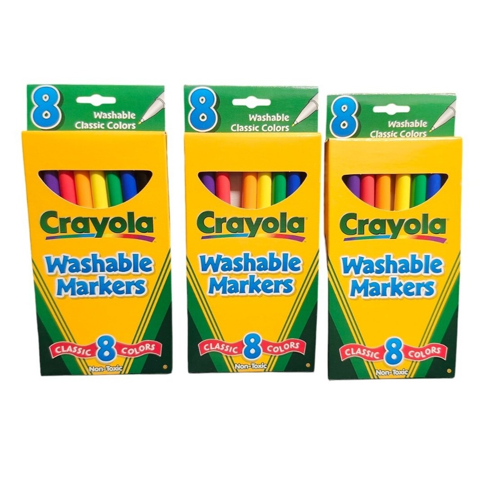 Vintage Lot of 3 Crayola Washable Markers Fine Classic Colors 8 Count 1999 NOS